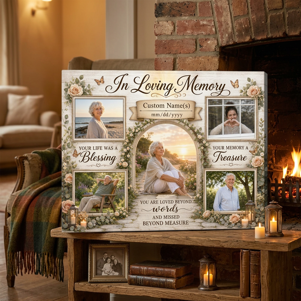Personalized Memorial Photo Collage Wall Canvas In Loving Memory Sympathy Remembrance Gift - Image 2