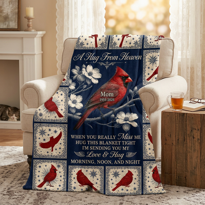 Personalized Cardinal Memorial Fleece Blanket - A Hug From Heaven Gift for Loss of Mom - Image 2