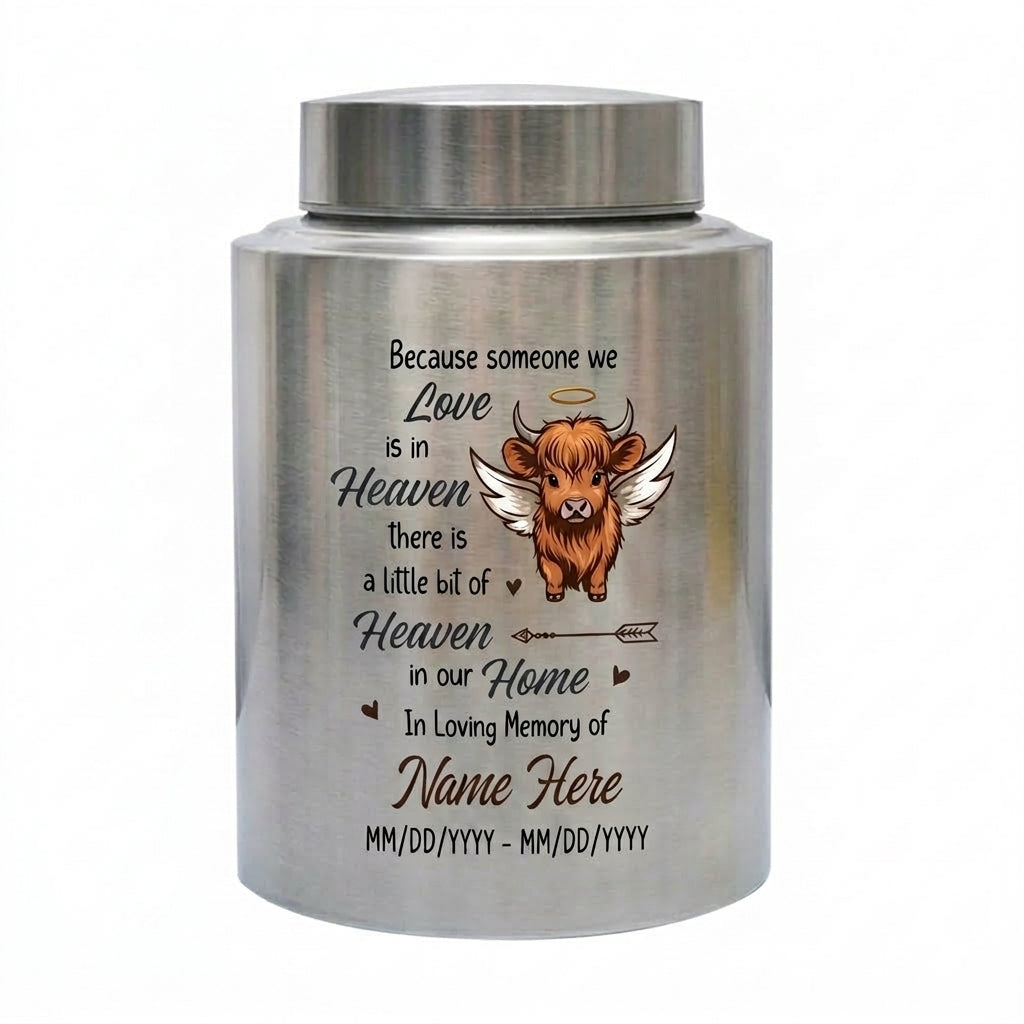 Personalized Highland Cow Stainless Steel Cremation Urn for Human Ashes, Bereavement Gift for Loss of Mother Father, Large Display Vessel, Memorial Keepsake Urn, Memorial Gift, In Loving Memory - Image 2