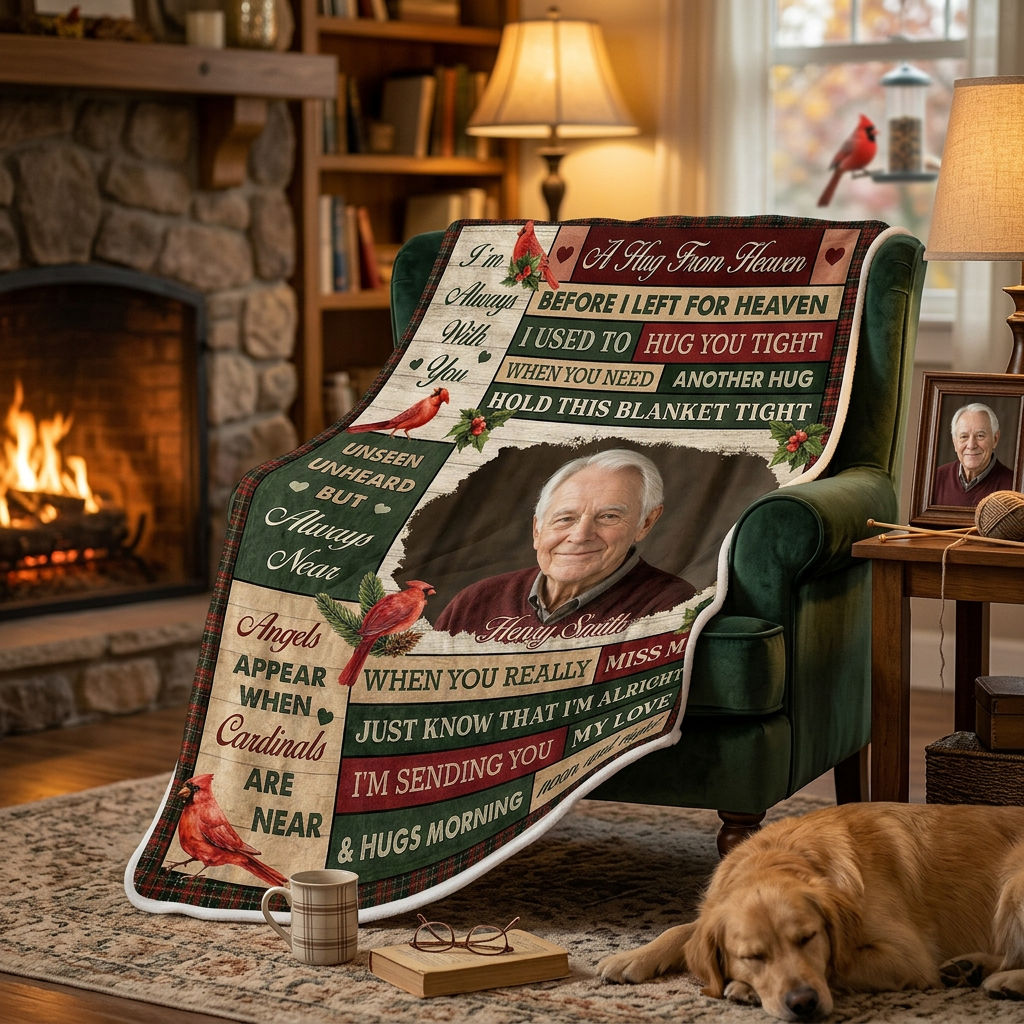 Personalized Cardinal Memorial Photo Fleece Blanket - Sympathy Gift for Loss of Loved One - Image 2