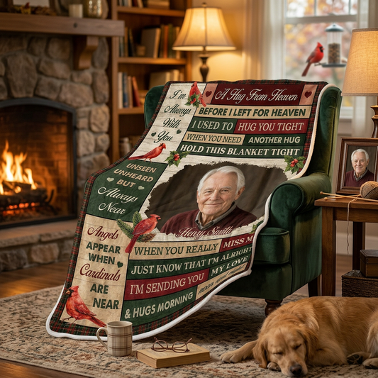 Personalized Cardinal Memorial Photo Fleece Blanket - Sympathy Gift for Loss of Loved One - Image 2