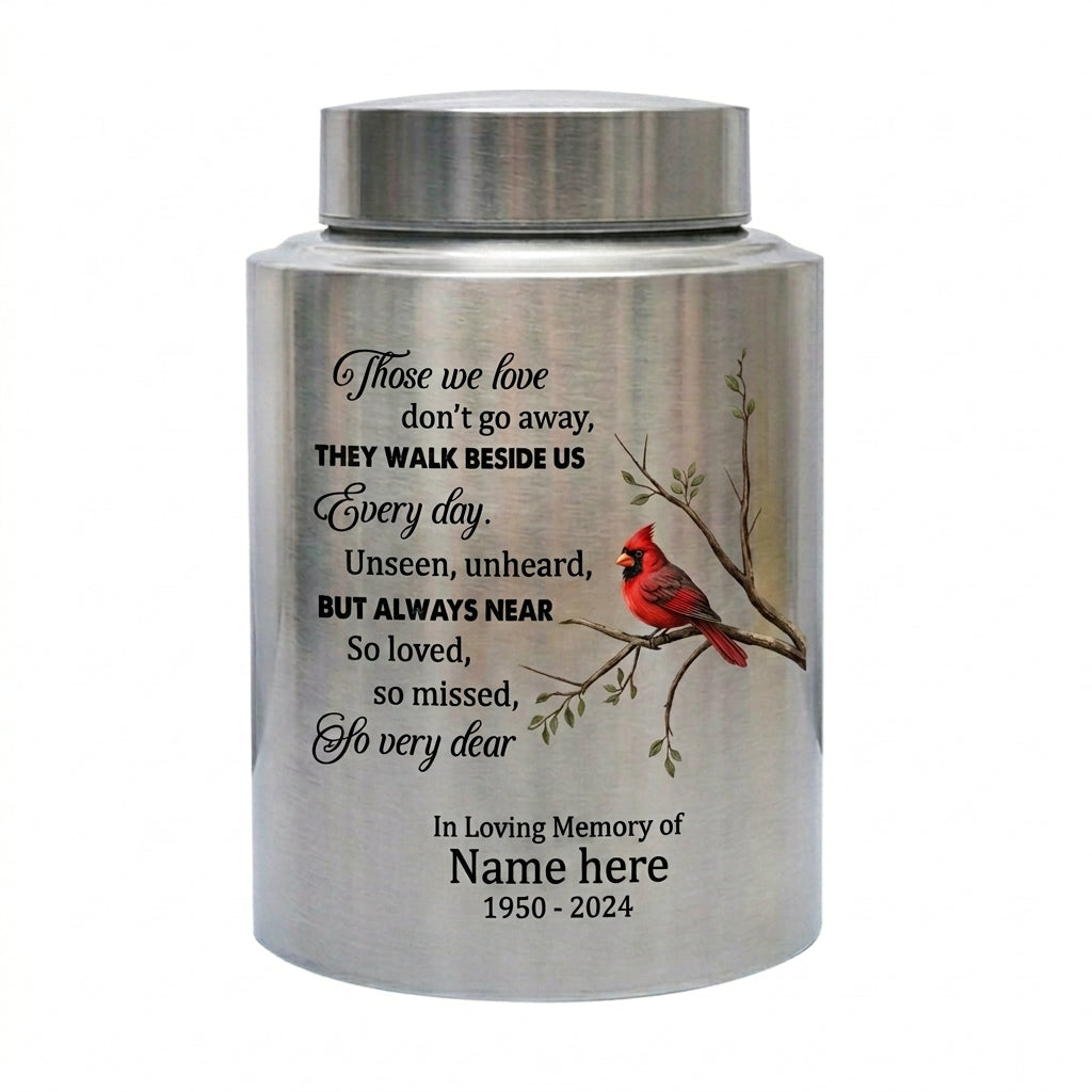 Personalized Cardinal Bird Stainless Steel Large Cremation Urn For Human Ashes Loss Of Loved One Bereavement Ash Holder 5.9x3.9 7.5x5.1 Memorial Keepsake Urn, Memorial Gift, In Loving Memory - Image 2