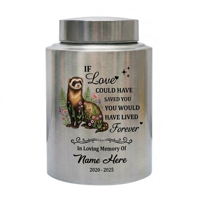 Personalized Botanical Ferret Stainless Steel Pet Urn For Animal Ashes Sympathy Bereavement Display Small Large Sizes Loss Of Pet Memorial Keepsake Urn, Memorial Gift, In Loving Memory - Image 2