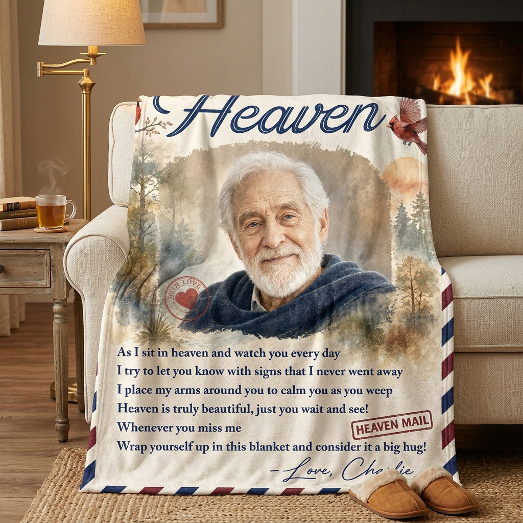 Personalized Letter From Heaven Memorial Photo Fleece Blanket - Sympathy Gift for Loss of Dad or Grandpa - Image 2