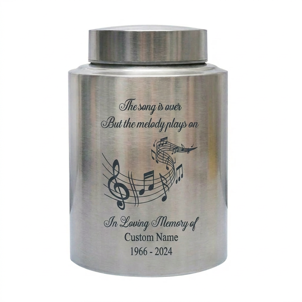 Personalized Musician Musical Staff Treble Clef Stainless Steel Urn For Ashes Music Lover Loss Of Loved One Remembrance Large Capacity Memorial Keepsake Urn, Memorial Gift, In Loving Memory - Image 2