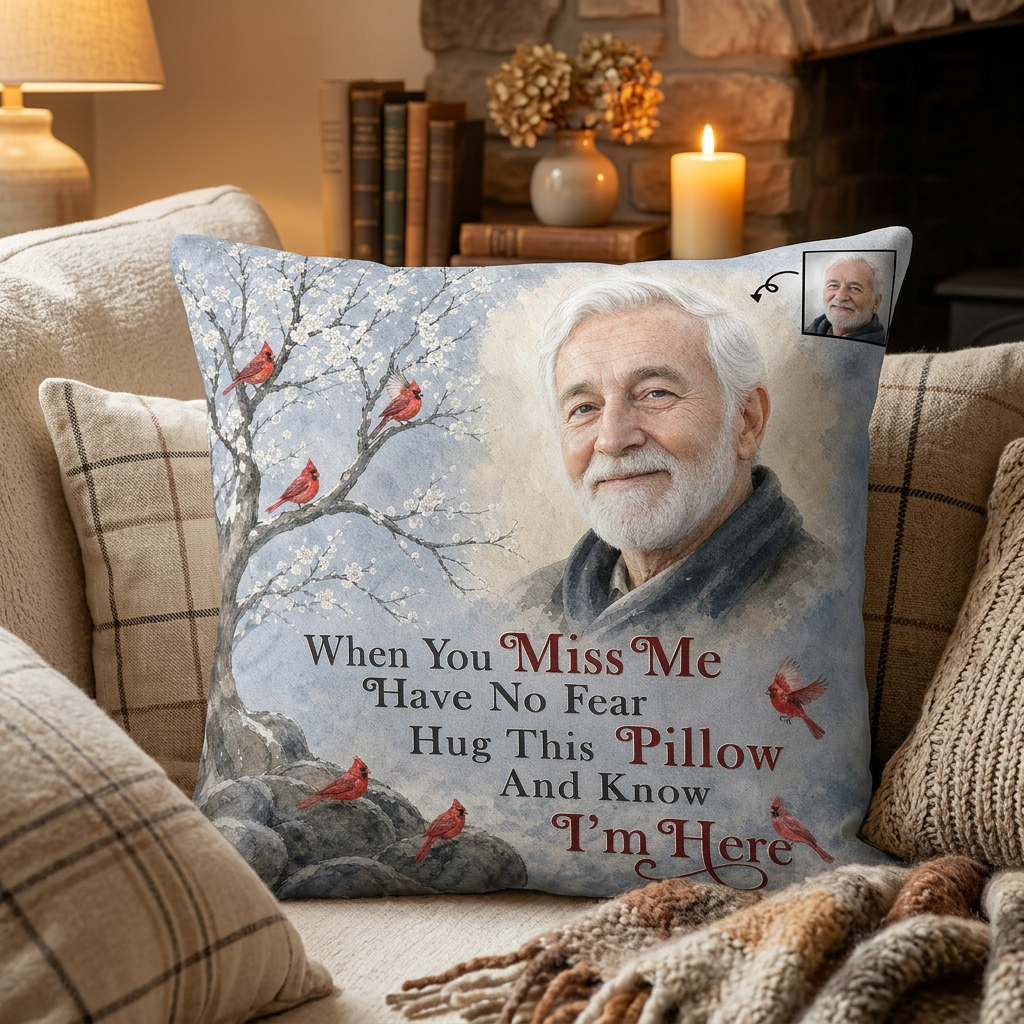 Personalized Photo Memorial Pillow When You Miss Me - Sympathy Gift for Loss of Dad or Grandpa - Image 2