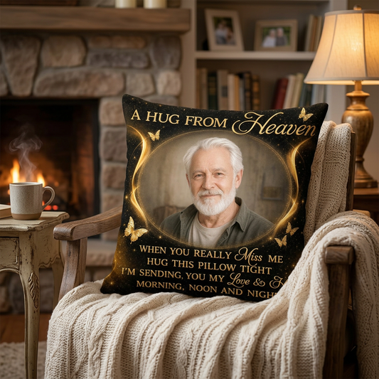 Personalized Photo A Hug From Heaven Memorial Pillow - Sympathy Gift for Loss of a Loved One - Image 2