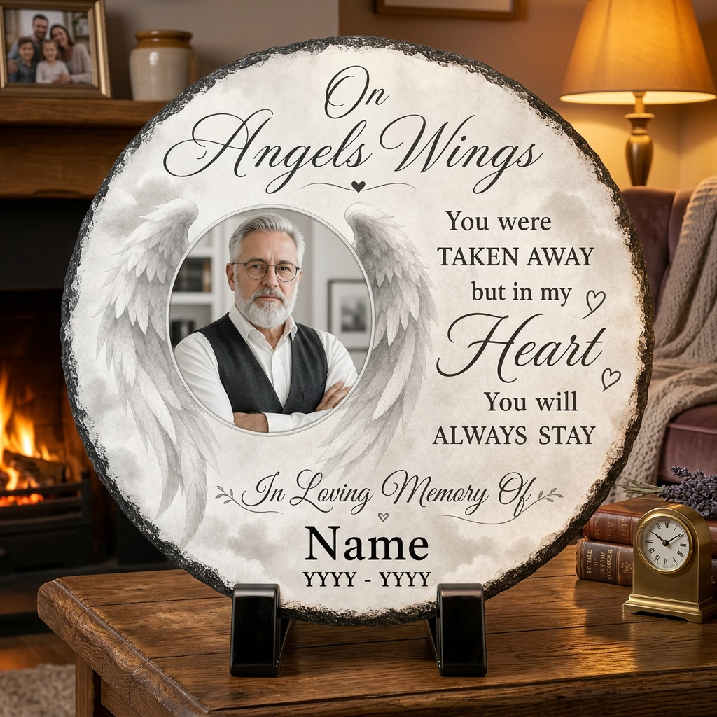 Personalized Angel Wings Memorial Garden Stone – Custom Photo Slate Plaque Bereavement Gift - Image 2