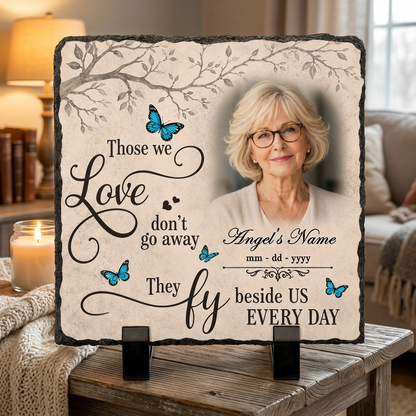 Personalized Memorial Garden Stone with Photo, Butterfly Sympathy Gift for Loved One - Image 2