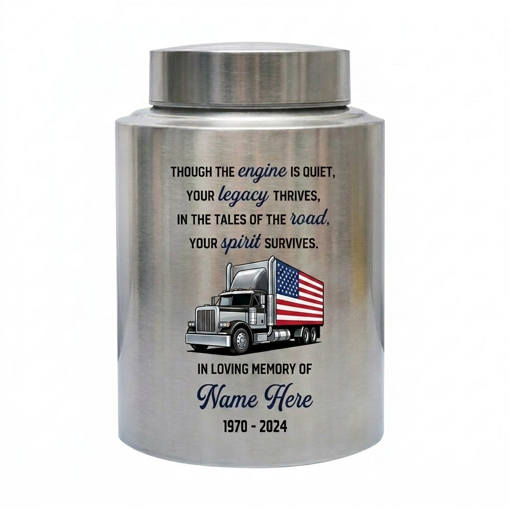 Personalized Semi Truck Angel Wings UV Printed Stainless Steel Urn for Human Ashes Truck Driver Dad Grandpa Adult Male Large Capacity Memorial Keepsake Urn, Memorial Gift, In Loving Memory - Image 2