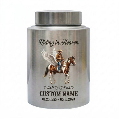 Personalized Cowboy Boots Hat Cross Western UV Printed Stainless Steel Funeral Urn for Adult Human Ashes Large Custom Riding In Heaven Memorial Keepsake Urn, Memorial Gift, In Loving Memory - Image 2