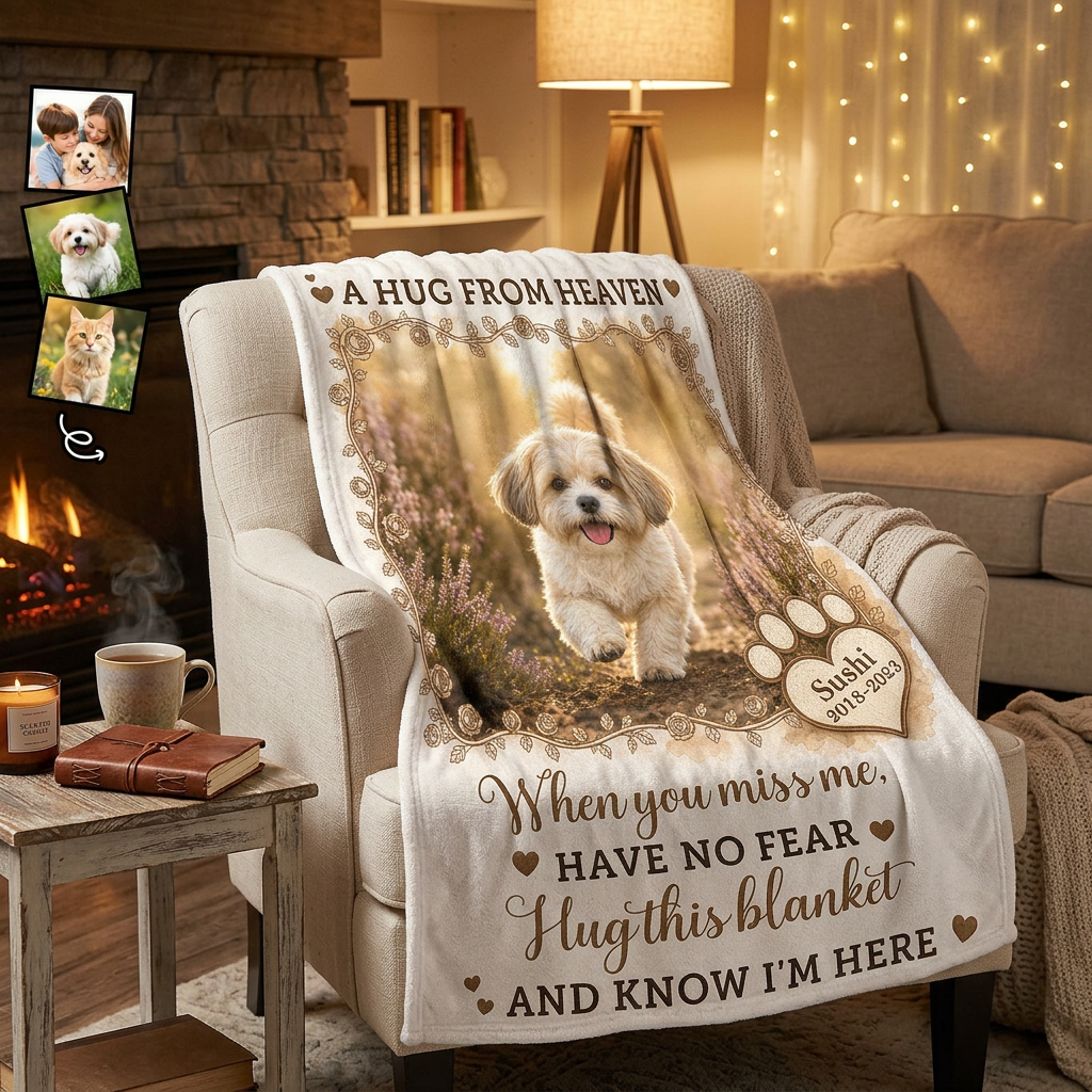 Personalized Pet Memorial Fleece Blanket - Custom Photo Dog Cat Loss Remembrance Sympathy Gift - Image 2
