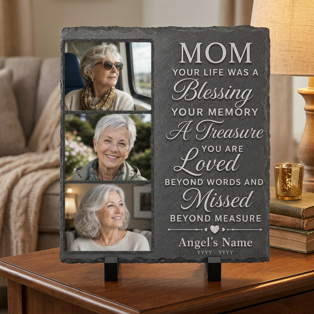 Personalized Mom Memorial Photo Slate Stone Garden Plaque Remembrance Gift - Image 2
