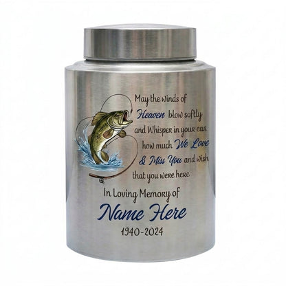 Personalized Bass Fishing Stainless Steel Cremation Urns For Human Ashes Fisherman Funeral Tribute Bereavement Resting Place Small Large Size Memorial Keepsake Urn, Memorial Gift, In Loving Memory - Image 2