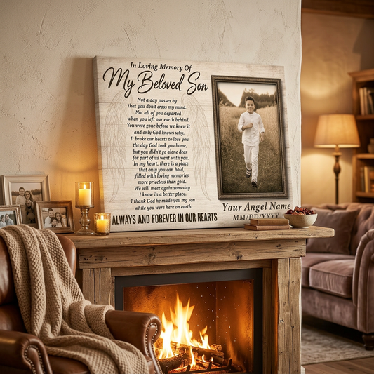 Personalized Memorial Wall Canvas For Loss Of Son, In Loving Memory Of Son Photo Remembrance Gift - Image 2