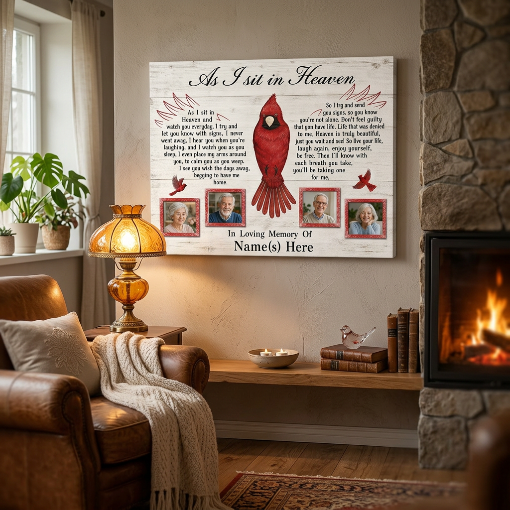 Personalized Cardinal Memorial Wall Canvas As I Sit In Heaven Sympathy Gift For Loved One - Image 2