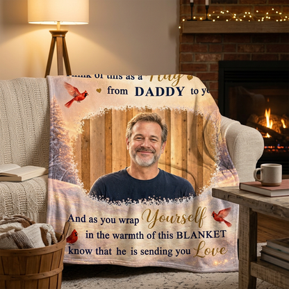 Personalized Memorial Cardinal Fleece Blanket - Loss of Father Photo Sympathy Gift, Sherpa - Image 2