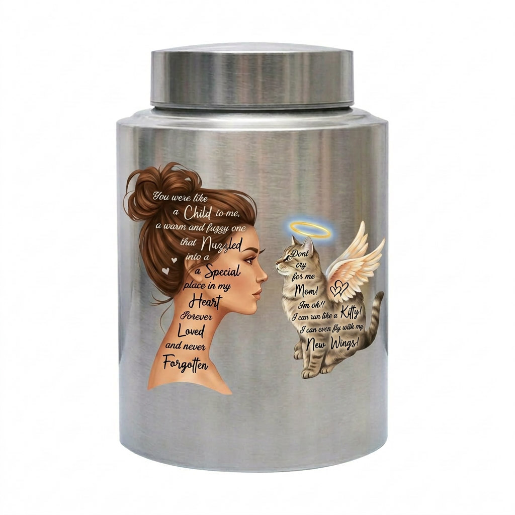 Angel Cat Silhouette Stainless Steel Decorative Cremation Urn For Cat Mom Dad Lovers Loss Of Pet Bereavement Sympathy Gift For Pet Owner Memorial Keepsake Urn, Memorial Gift, In Loving Memory - Image 2