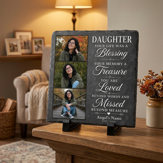 Personalized Daughter Memorial Photo Slate Stone – Custom Name Remembrance Gift - Image 2