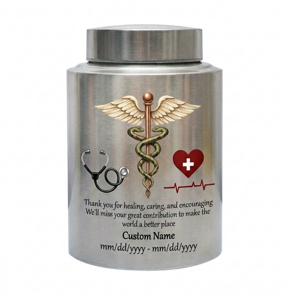 Personalized Doctor Medical Symbol Stainless Steel Urn for Human Ashes, Nurse Appreciation Funeral Memorial Large Capacity Customizable Urn, Memorial Keepsake Urn, Memorial Gift, In Loving Memory - Image 2