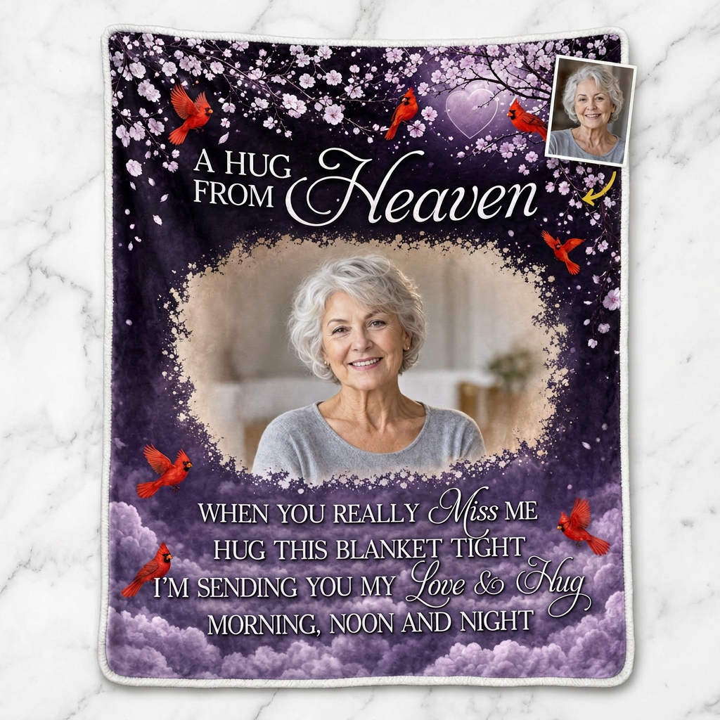 Personalized Photo Memorial Fleece Blanket - A Hug From Heaven Sympathy Gift for Loss of Mom - Image 3