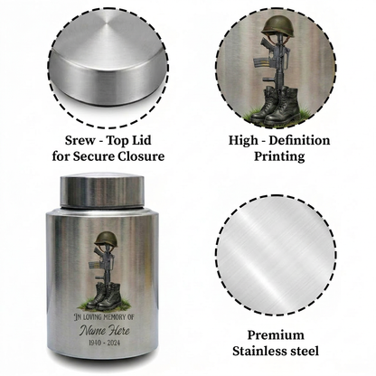 Personalized US Army Veteran Military Stainless Steel Cremation Urn for Ashes Customizable Service Member Tribute Honoring Heroes Large Size Memorial Keepsake Urn, Memorial Gift, In Loving Memory - Image 3