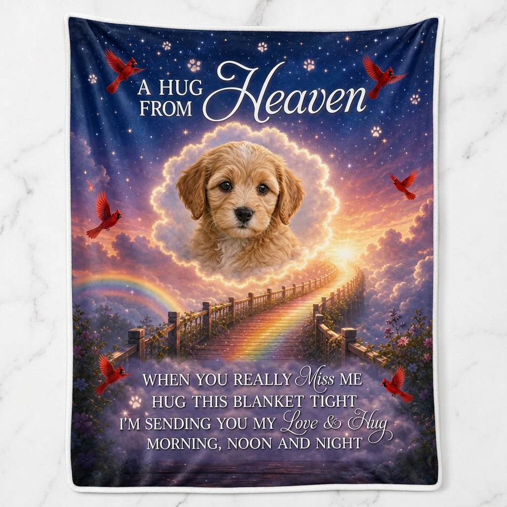 Personalized Pet Memorial Photo Fleece Blanket - A Hug From Heaven Dog Loss Sympathy Gift - Image 3