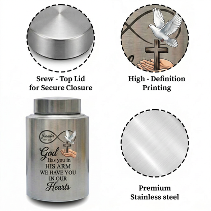 Personalized Christian Dove Infinity Cross Stainless Steel Religious Cremation Urn Loss of Mother Father Family Member Bereavement Sympathy Memorial Keepsake Urn, Memorial Gift, In Loving Memory - Image 3
