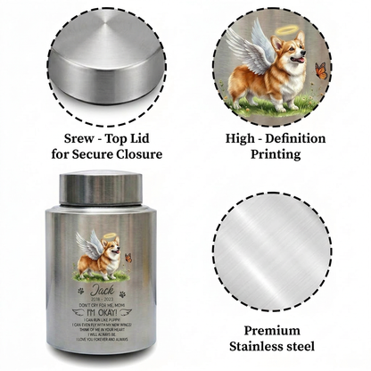 Personalized Winged Dog Silhouette Stainless Steel Pet Memorial Urn for Mom Loss of Dog Sympathy Bereavement Gift Large Capacity Decorative Memorial Keepsake Urn, Memorial Gift, In Loving Memory - Image 3