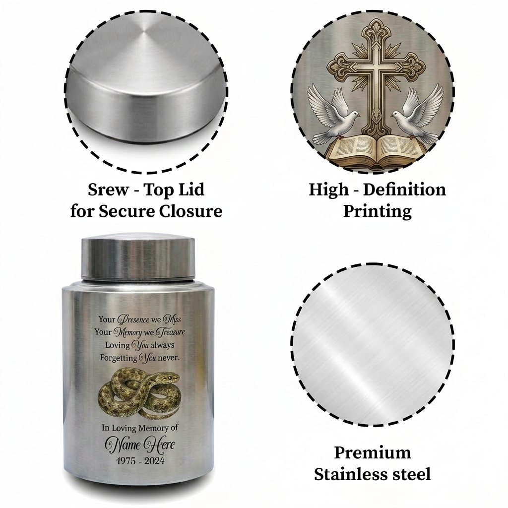 Personalized Snake Pet Urn Custom Stainless Steel Cremation Jar for Reptile Lover Remembrance Gifts for Loss of Loved One Ash Container Memorial Keepsake Urn, Memorial Gift, In Loving Memory - Image 3
