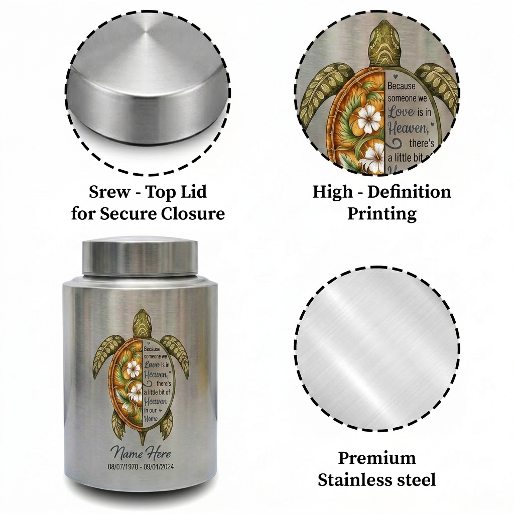 Personalized Sea Turtle Tortoise Poem Stainless Steel Cremation Urn for Human Ashes Loss of Mother Father Pet Bereavement Condolence Large Memorial Keepsake Urn, Memorial Gift, In Loving Memory - Image 3