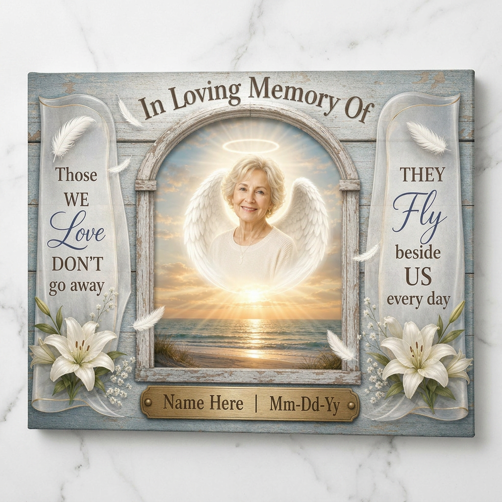 Personalized In Memory Angel Wings Memorial Wall Canvas Sympathy Gift For Loss Of A Loved One - Image 3