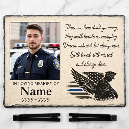 Personalized Police Officer Memorial Photo Slate Stone Thin Blue Line Keepsake - Image 3