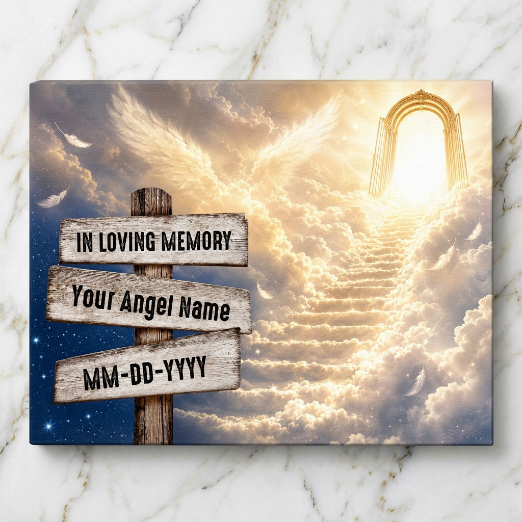 Personalized In Loving Memory Memorial Wall Canvas with Heaven Signpost Sympathy Gift for Loss of a Loved One - Image 3