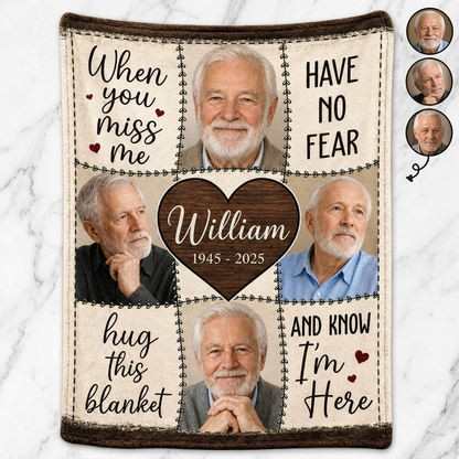 Personalized Memorial Photo Fleece Blanket, When You Miss Me Keepsake for Loss of Dad - Image 3