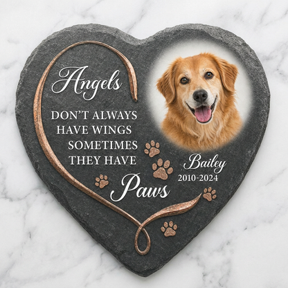 Personalized Dog Memorial Garden Stone - Paw Angel Wings Pet Loss Gift - Image 3