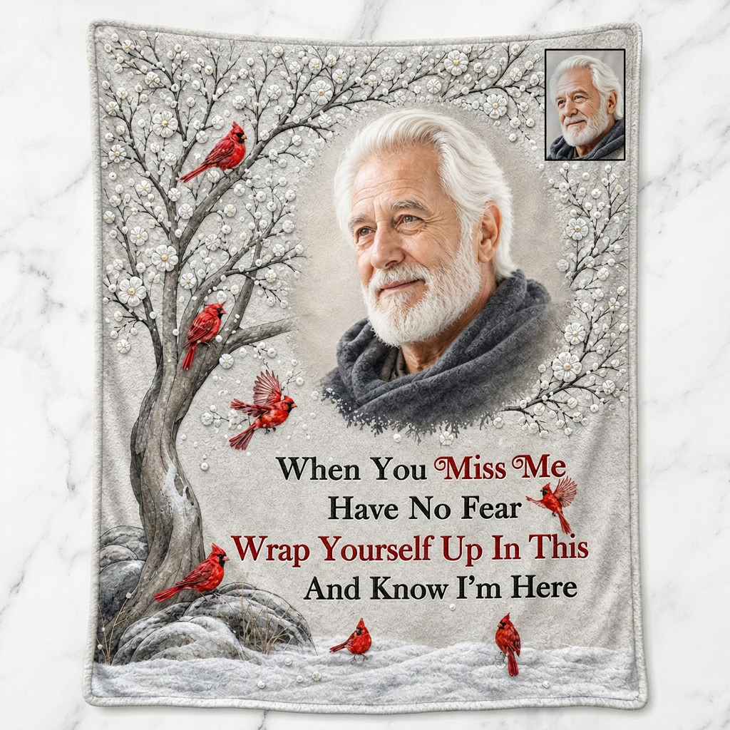 Personalized Memorial Photo Fleece Blanket with Cardinals - Sympathy Gift for Loss of Dad or Grandpa - Image 3