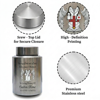 Personalized Doctor Medical Symbol Stainless Steel Cremation Urn For Human Ashes Funeral Tribute Nurse Healthcare Staff Sympathy Memorial Keepsake Urn, Memorial Gift, In Loving Memory - Image 3