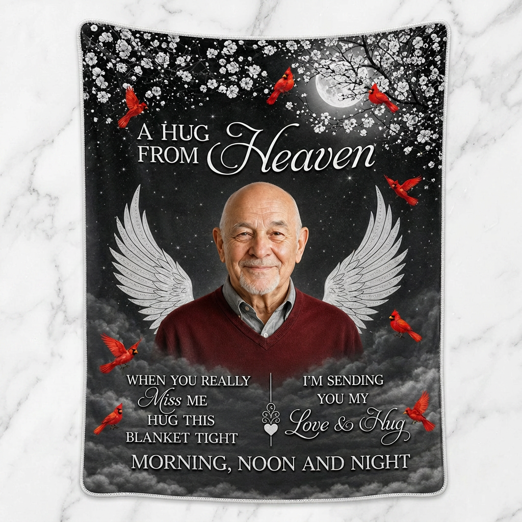 Personalized Memorial Photo Fleece Blanket - A Hug From Heaven Sympathy Gift for Loss of Loved One - Image 3