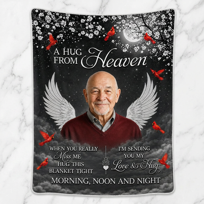 Personalized Memorial Photo Fleece Blanket - A Hug From Heaven Sympathy Gift for Loss of Loved One - Image 3