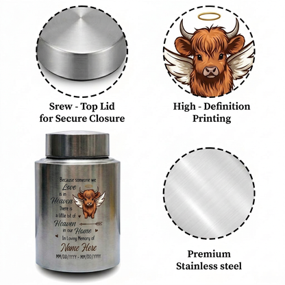 Personalized Highland Cow Stainless Steel Cremation Urn for Human Ashes, Bereavement Gift for Loss of Mother Father, Large Display Vessel, Memorial Keepsake Urn, Memorial Gift, In Loving Memory - Image 3
