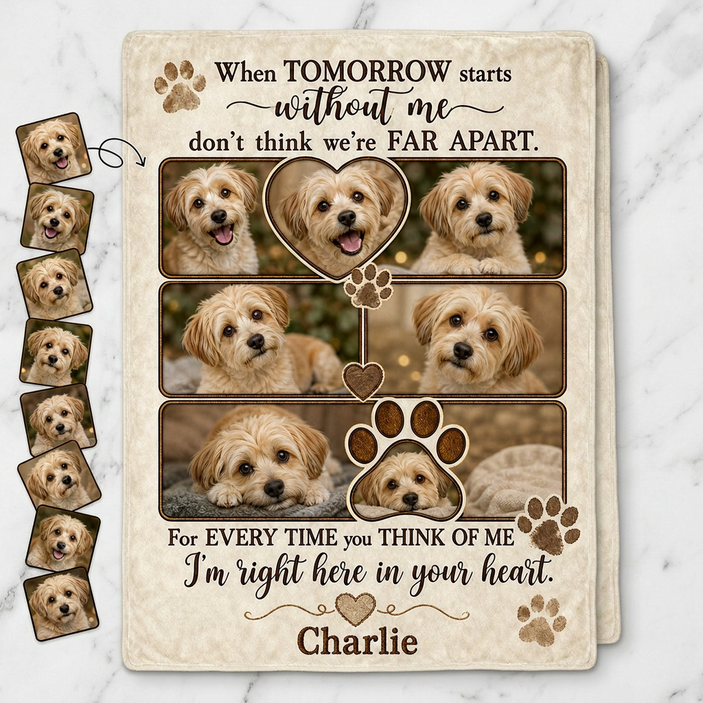 Personalized Pet Memorial Photo Fleece Blanket - When Tomorrow Starts Without Me Dog Loss Gift - Image 3