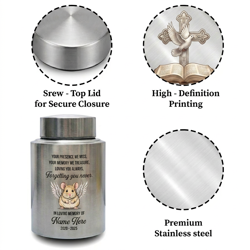 Personalized Hamster Guinea Pig Pet Stainless Steel Cremation Urn Small Animal Ashes Container Bereavement Sympathy Present Large or Small Memorial Keepsake Urn, Memorial Gift, In Loving Memory - Image 3
