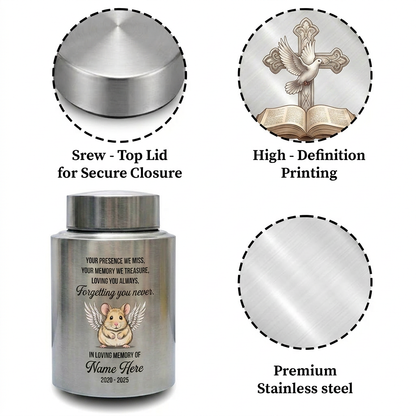 Personalized Hamster Guinea Pig Pet Stainless Steel Cremation Urn Small Animal Ashes Container Bereavement Sympathy Present Large or Small Memorial Keepsake Urn, Memorial Gift, In Loving Memory - Image 3