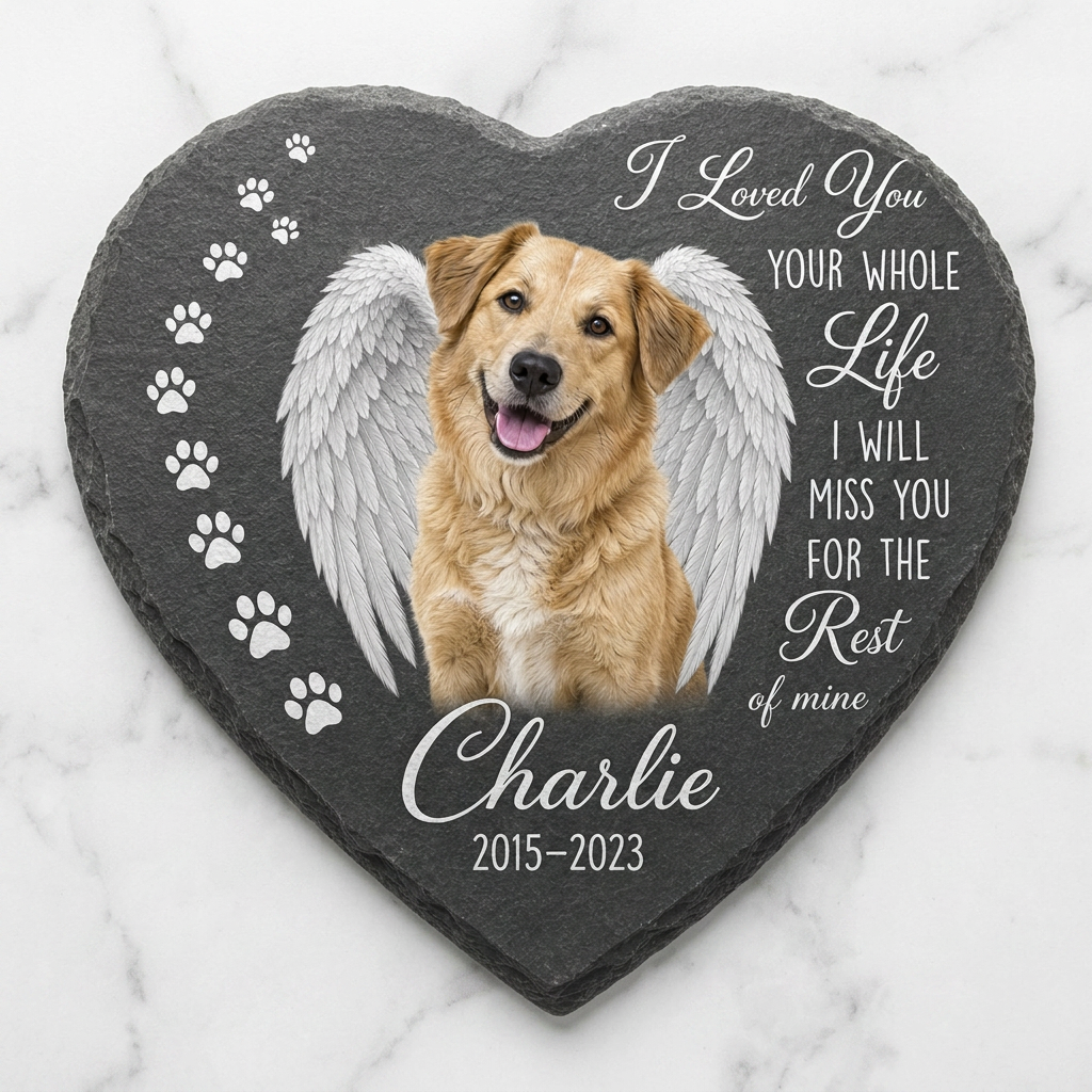 Personalized Dog Photo Memorial Garden Stone with Angel Wings, Pet Loss Gift - Image 3
