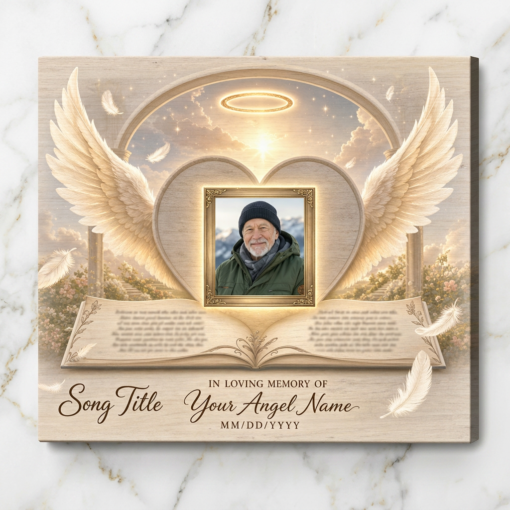 Personalized Memorial Wall Canvas Heart Angel Wings Halo Custom Song Lyric Sympathy Gift - Image 3