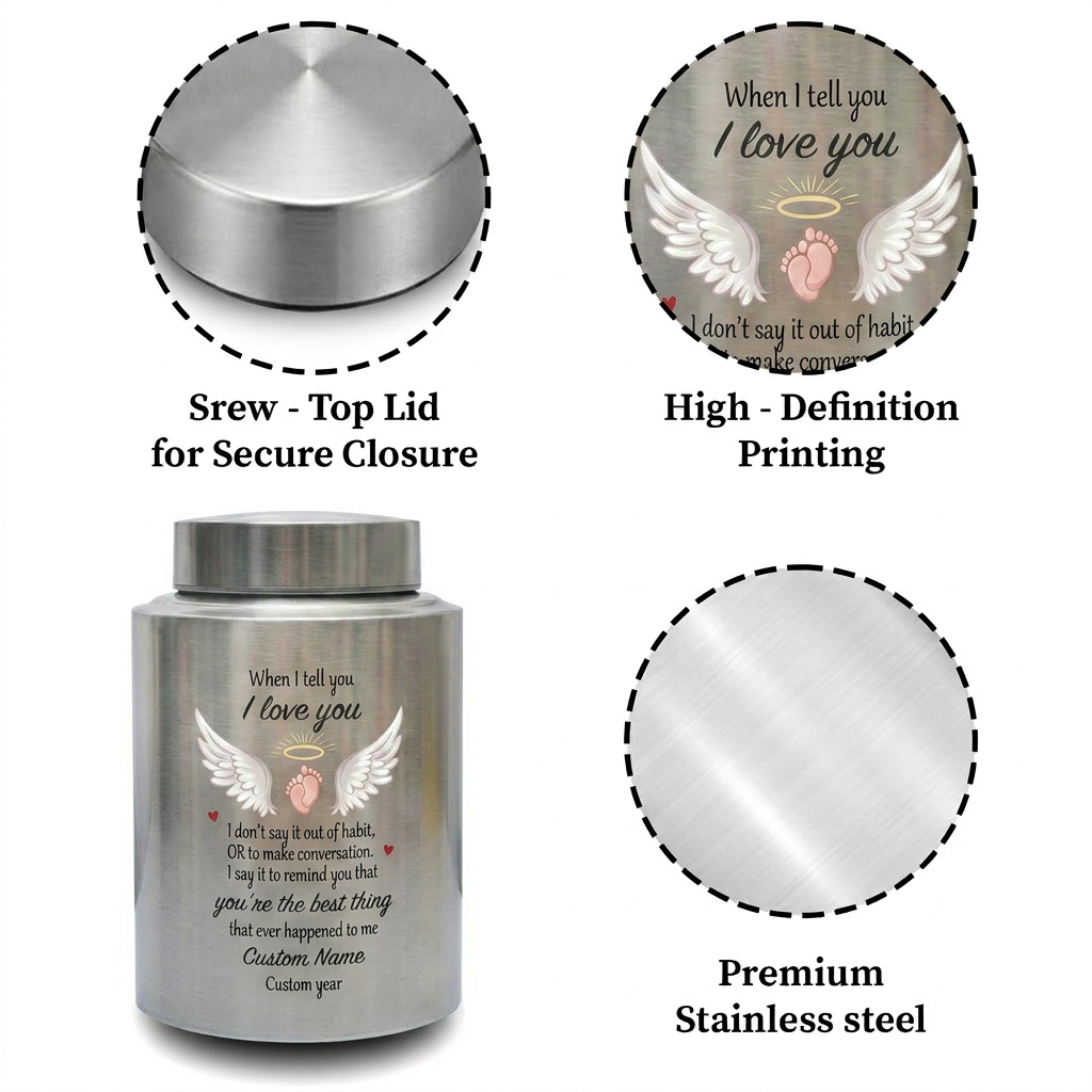 Personalized Angel Wings Stainless Steel Large Urn When I Tell You I Love You Quote for Spouse Child Baby Boy Girl Partner Tribute Memorial Keepsake Urn, Memorial Gift, In Loving Memory - Image 3