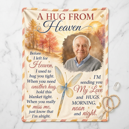 Personalized Photo Memorial Fleece Blanket - A Hug From Heaven Sympathy Gift for Loss of Dad - Image 3