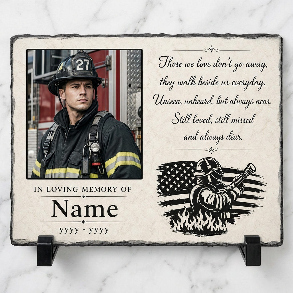 Personalized Firefighter Memorial Photo Stone – In Loving Memory of a Firefighter - Image 3