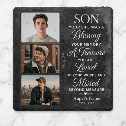 Personalized Memorial Photo Slate Stone for Loss of Son, Custom Remembrance Gift - Image 3